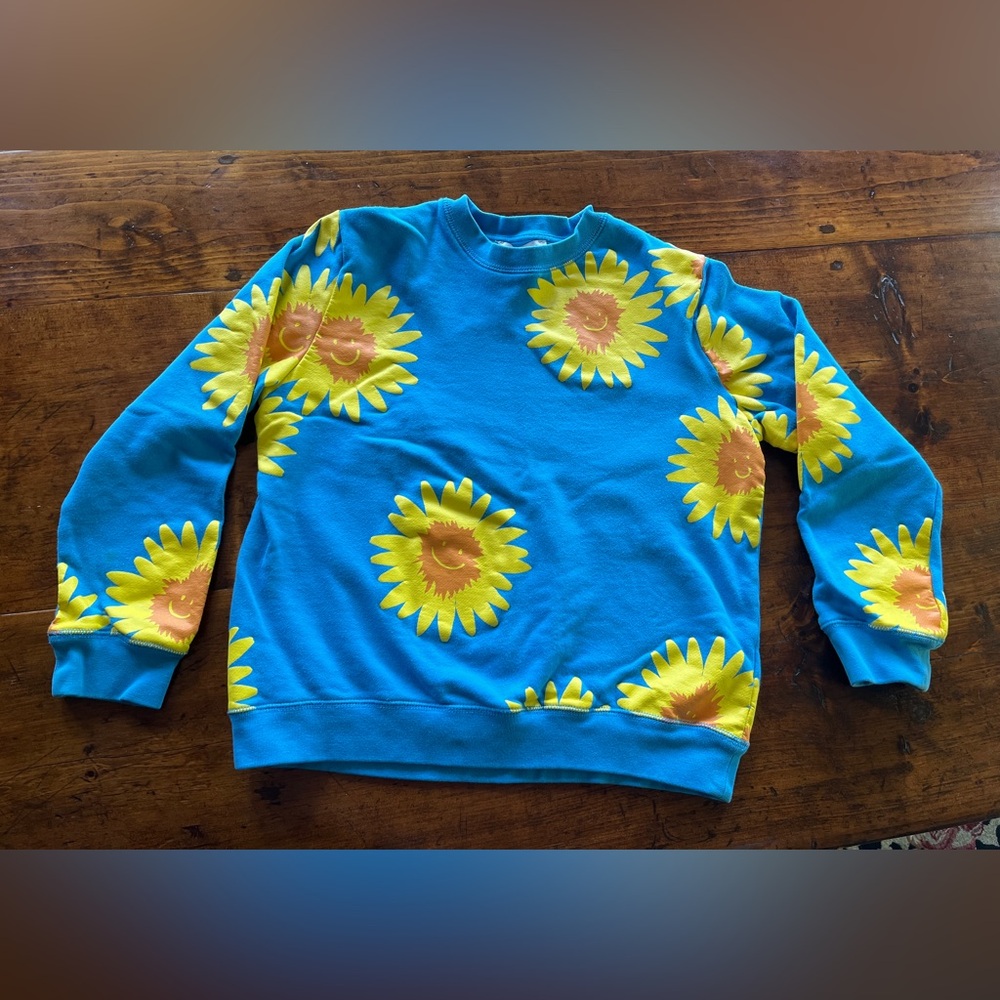 Stella McCartney Blue and Yellow Crewneck Sweater with Sunflower Design